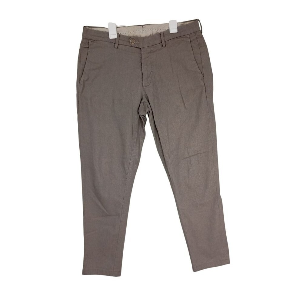 Saks Fifth Avenue Mens Khaki Slim-Fit Trousers Size 32 Made In Italy 97% Cotton